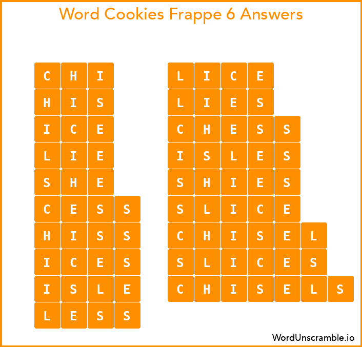 Word Cookies Frappe 6 Answers