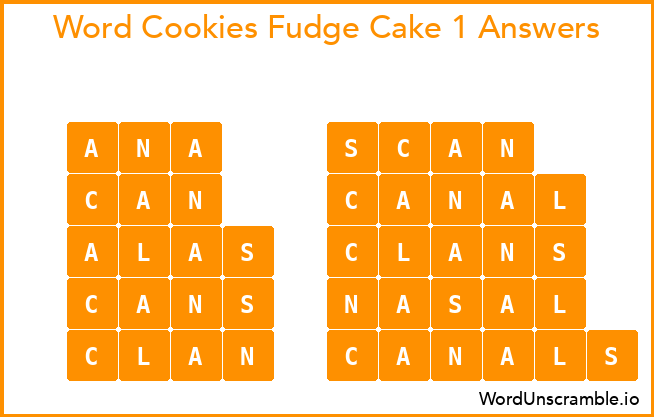 Word Cookies Fudge Cake 1 Answers