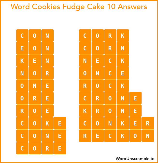Word Cookies Fudge Cake 10 Answers
