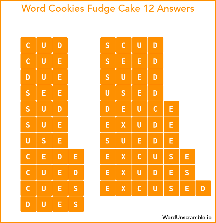 Word Cookies Fudge Cake 12 Answers