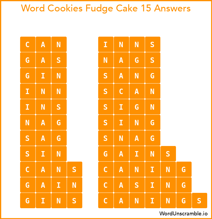 Word Cookies Fudge Cake 15 Answers