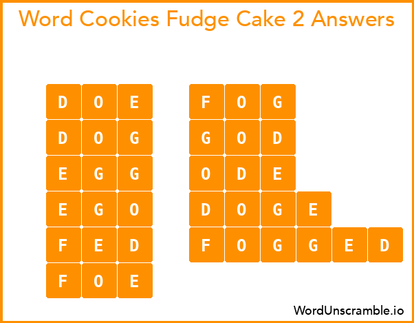Word Cookies Fudge Cake 2 Answers