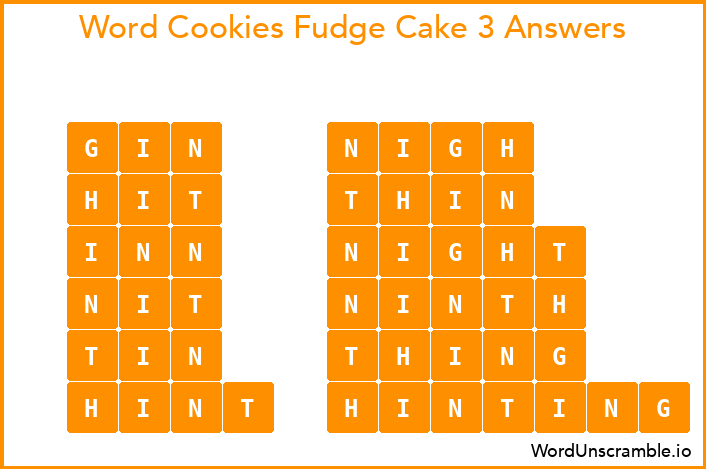 Word Cookies Fudge Cake 3 Answers