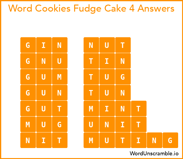 Word Cookies Fudge Cake 4 Answers