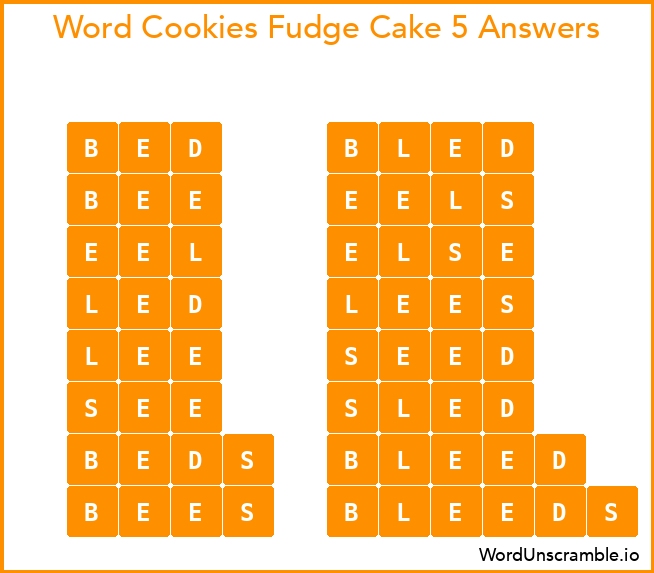 Word Cookies Fudge Cake 5 Answers