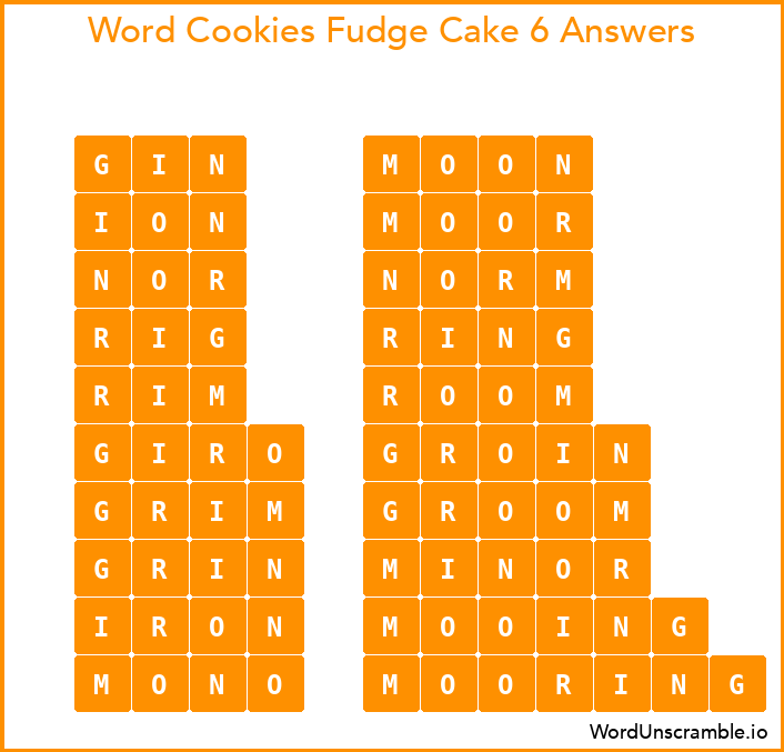 Word Cookies Fudge Cake 6 Answers