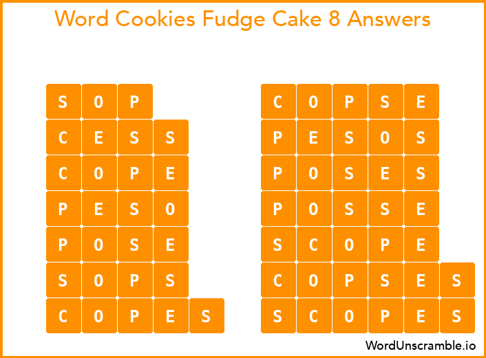 Word Cookies Fudge Cake 8 Answers