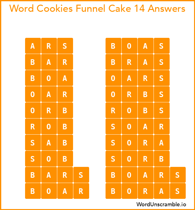Word Cookies Funnel Cake 14 Answers