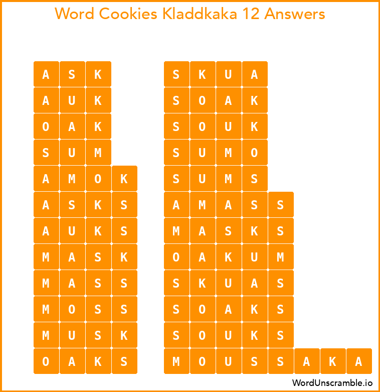 Word Cookies Kladdkaka 12 Answers