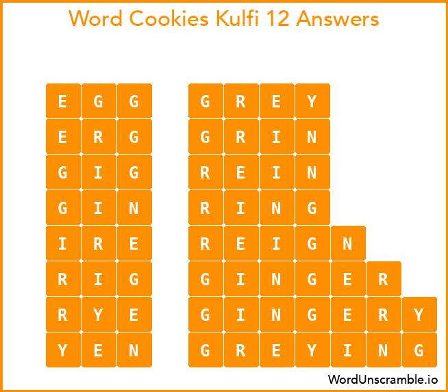 Word Cookies Kulfi 12 Answers