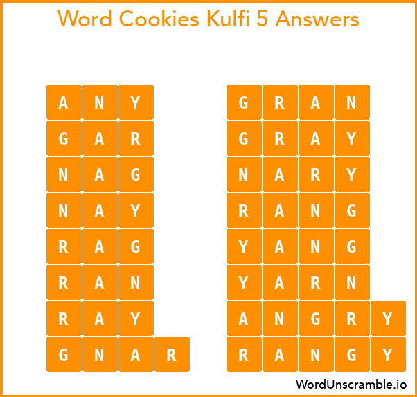 Word Cookies Kulfi 5 Answers
