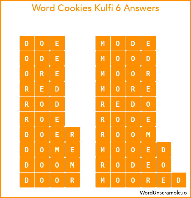 Word Cookies Kulfi 6 Answers