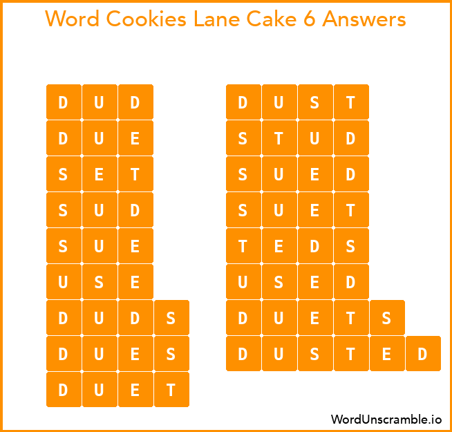 Word Cookies Lane Cake 6 Answers