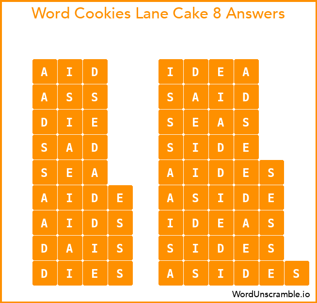 Word Cookies Lane Cake 8 Answers