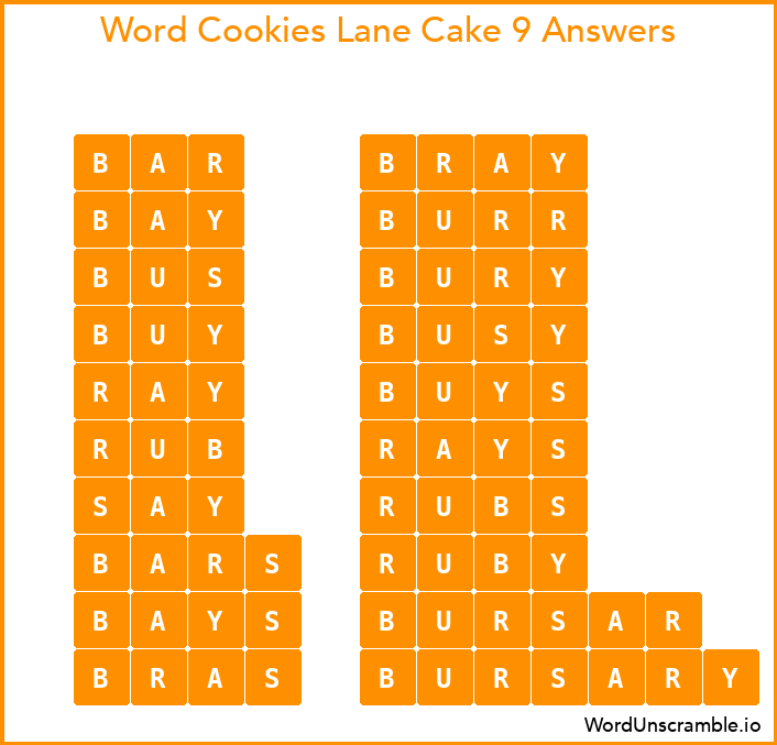 Word Cookies Lane Cake 9 Answers
