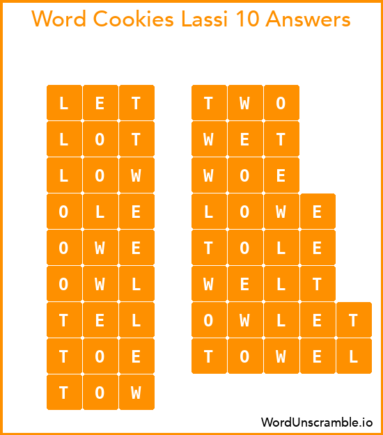Word Cookies Lassi 10 Answers