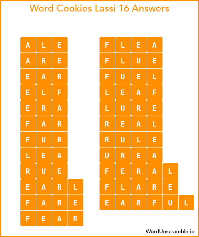 Word Cookies Lassi 16 Answers