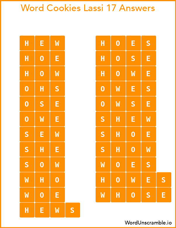 Word Cookies Lassi 17 Answers