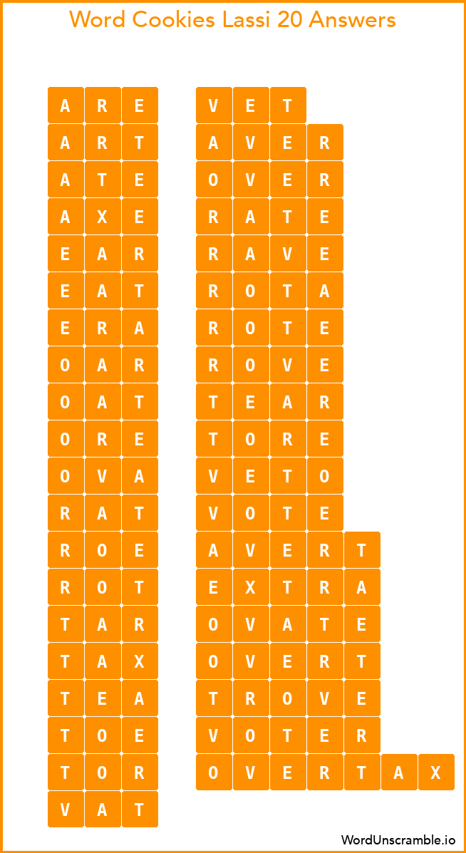 Word Cookies Lassi 20 Answers