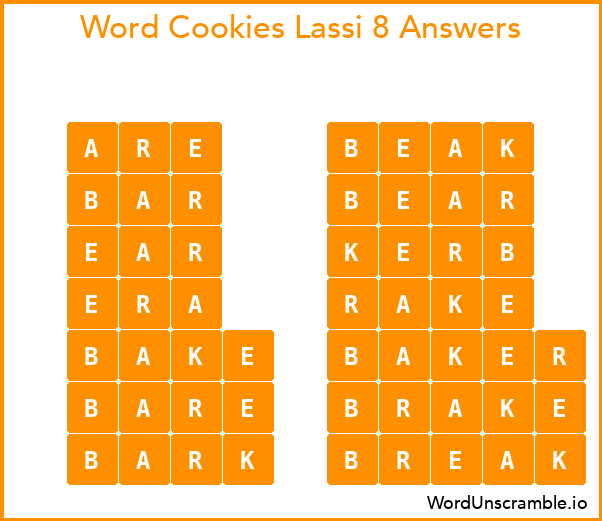 Word Cookies Lassi 8 Answers