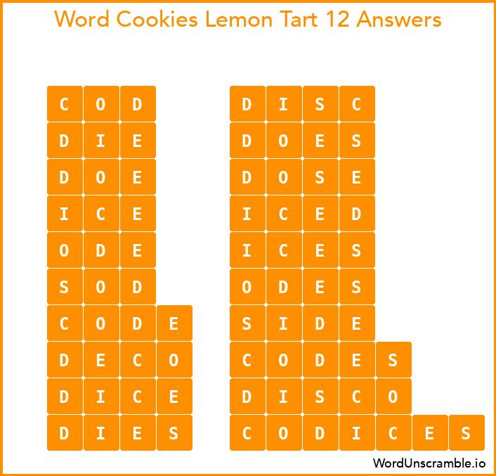 Word Cookies Lemon Tart 12 Answers
