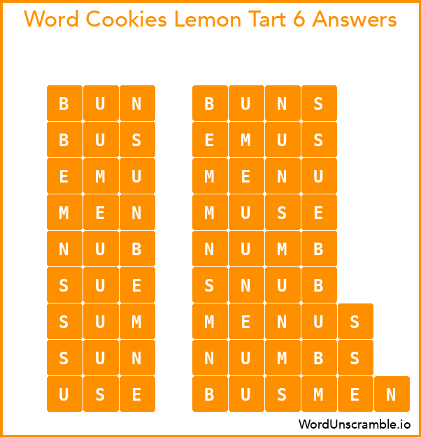 Word Cookies Lemon Tart 6 Answers