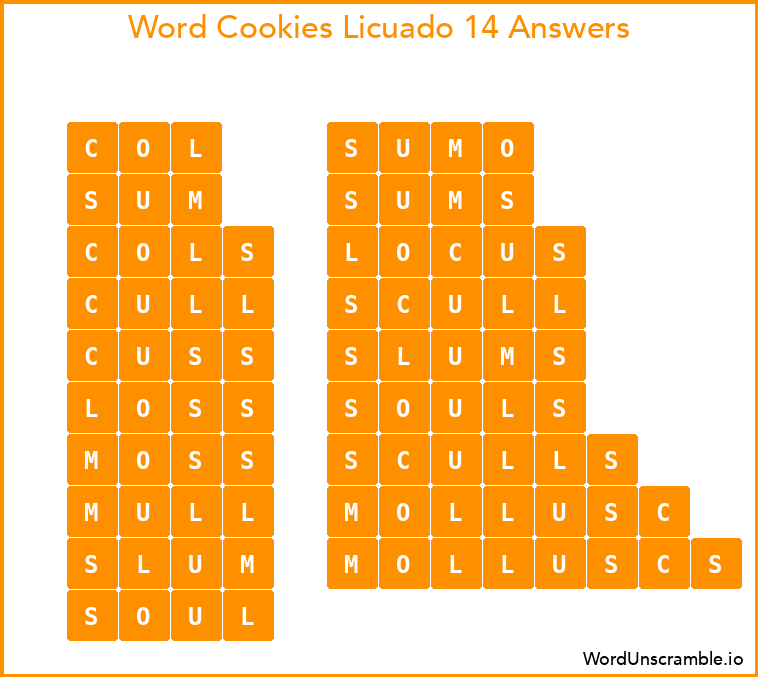 Word Cookies Licuado 14 Answers