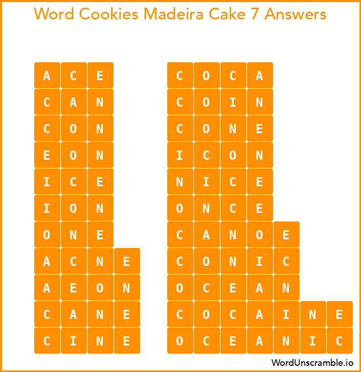 Word Cookies Madeira Cake 7 Answers