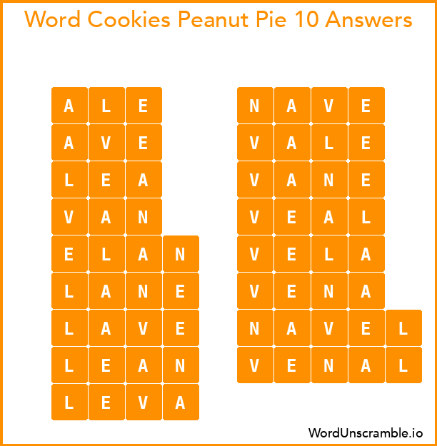 Word Cookies Peanut Pie 10 Answers