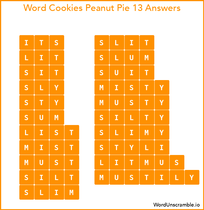 Word Cookies Peanut Pie 13 Answers