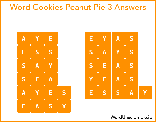Word Cookies Peanut Pie 3 Answers