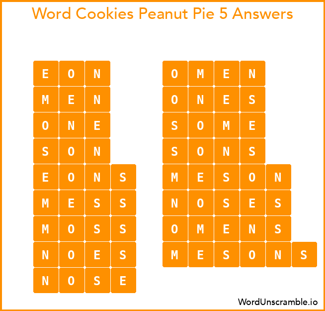 Word Cookies Peanut Pie 5 Answers