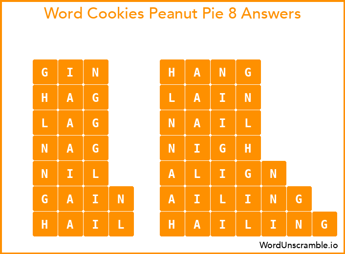 Word Cookies Peanut Pie 8 Answers