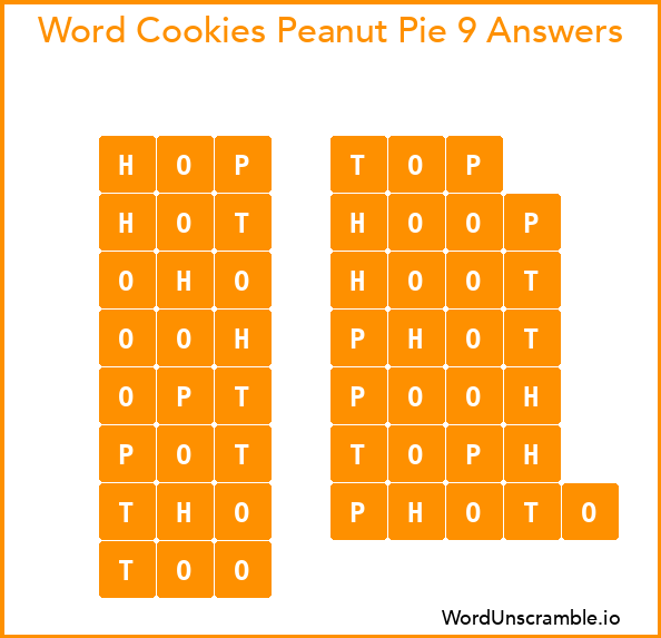 Word Cookies Peanut Pie 9 Answers