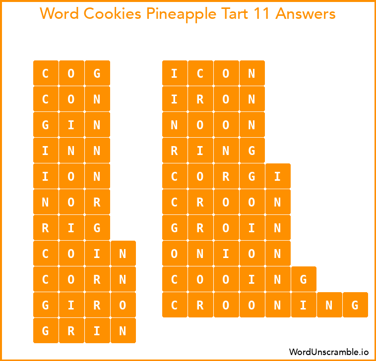Word Cookies Pineapple Tart 11 Answers