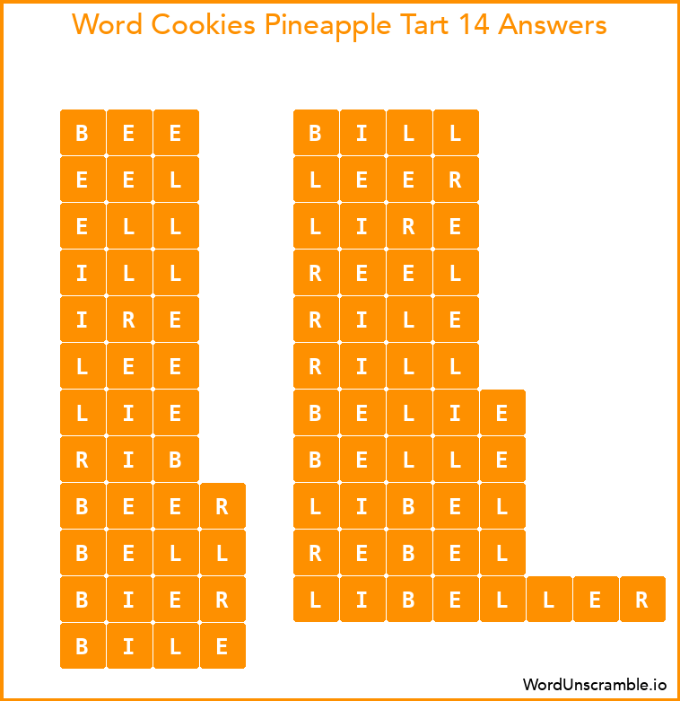 Word Cookies Pineapple Tart 14 Answers