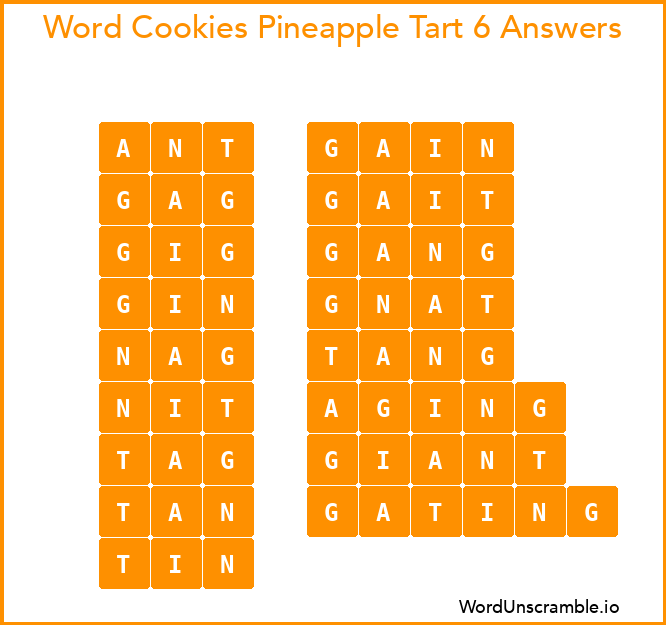 Word Cookies Pineapple Tart 6 Answers