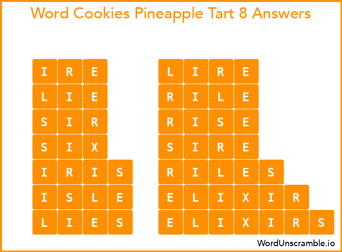Word Cookies Pineapple Tart 8 Answers
