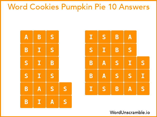 Word Cookies Pumpkin Pie 10 Answers