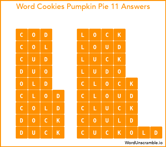 Word Cookies Pumpkin Pie 11 Answers