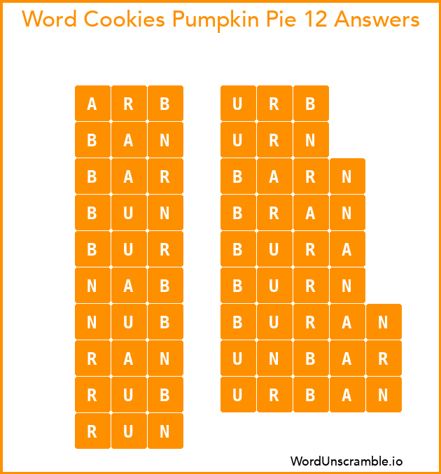 Word Cookies Pumpkin Pie 12 Answers