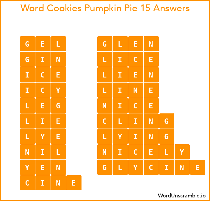 Word Cookies Pumpkin Pie 15 Answers