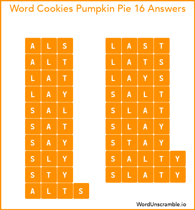 Word Cookies Pumpkin Pie 16 Answers