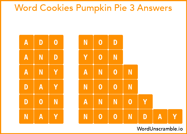Word Cookies Pumpkin Pie 3 Answers