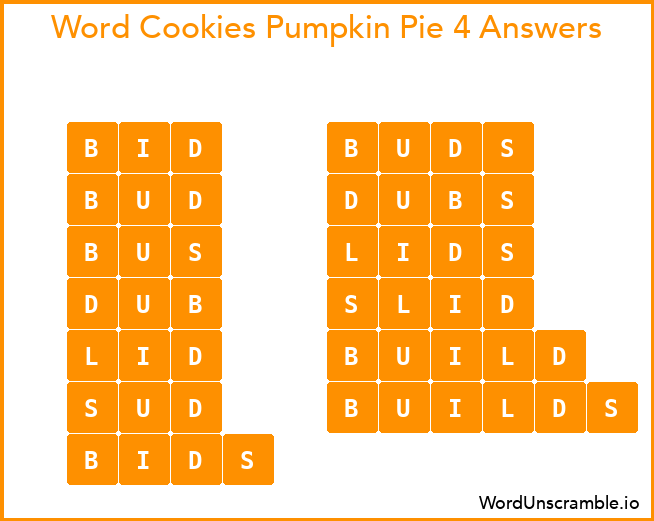 Word Cookies Pumpkin Pie 4 Answers