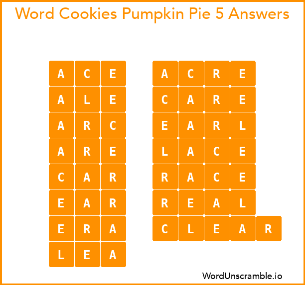Word Cookies Pumpkin Pie 5 Answers