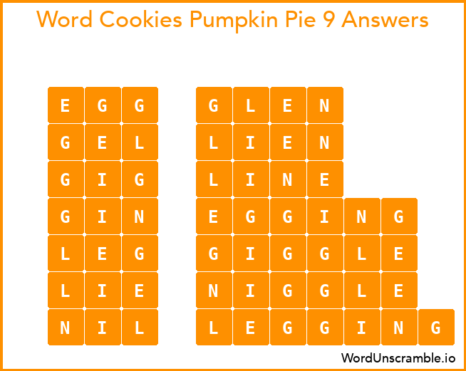 Word Cookies Pumpkin Pie 9 Answers