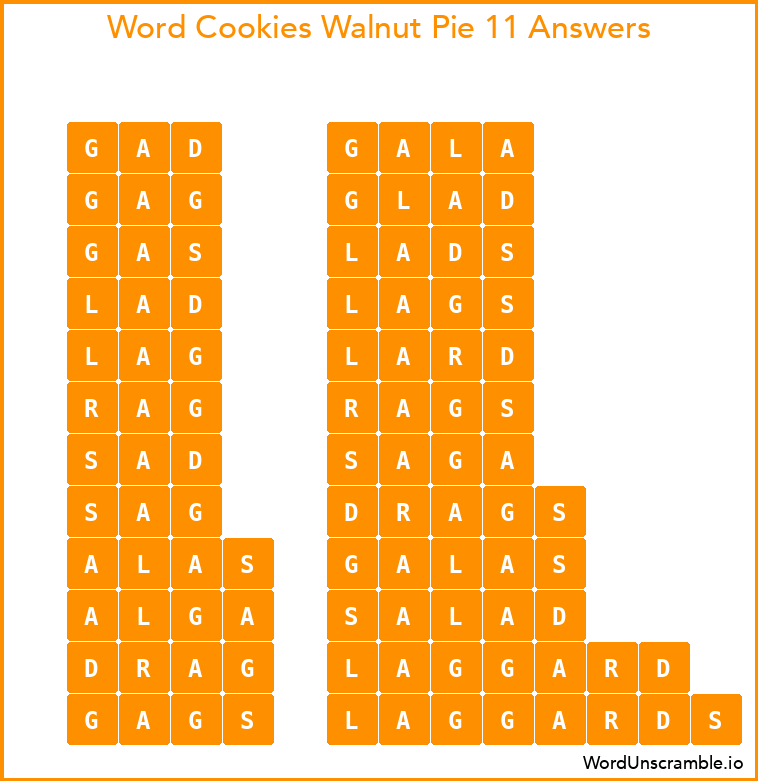 Word Cookies Walnut Pie 11 Answers