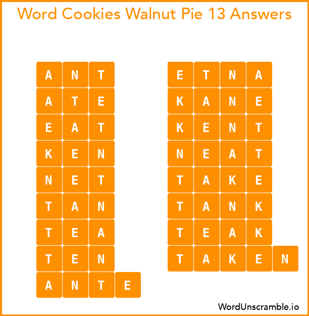 Word Cookies Walnut Pie 13 Answers
