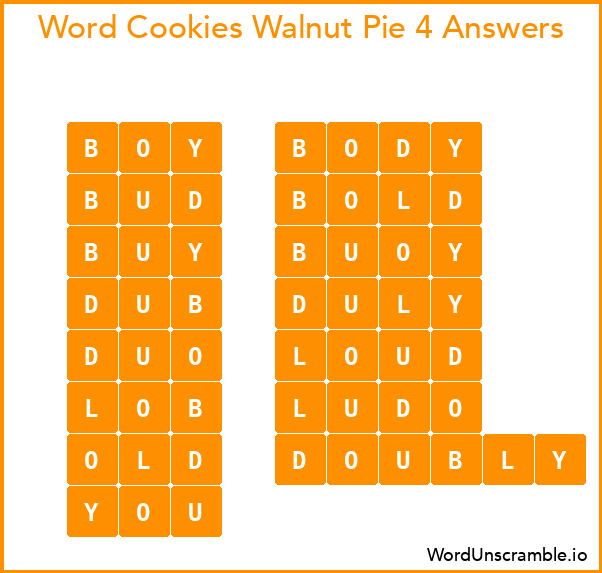 Word Cookies Walnut Pie 4 Answers